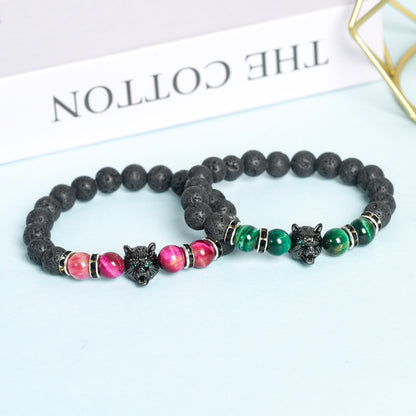 8mm Wolf Head Lava Rock Bracelet