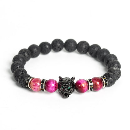 8mm Wolf Head Lava Rock Bracelet